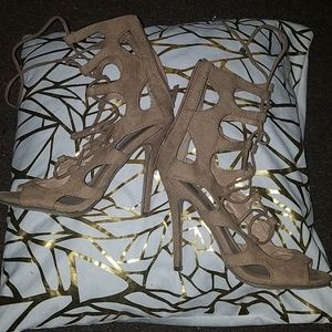 Tan Lace up booties heel ankle boots gladiators